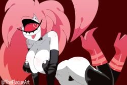 big_breasts black_nipples bottom_heavy cherri_bomb_(hazbin_hotel) demon edit hazbin_hotel hourglass_figure large_breasts theplagueart thick_thighs top_heavy wide_hips