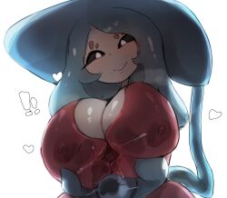 2d black_hair blue_hair blush boobjob breast_squeeze breasts cleavage colored_skin female female_focus female_only female_pokemon hatterene heart large_breasts long_eyelashes long_hair menyang my700 nipple_bulge nipples paizuri pokémon_(species) pokemon pokemon_(species) pokemon_only pokemon_ss see-through_penis white_background