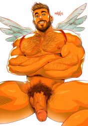 arms_crossed big_cock big_penis boner cupid erect_penis erection hairy_chest hard_on huge_cock huge_penis looking_at_viewer male male_only mavex muscles muscular muscular_male spread_legs valentine's_day veiny_penis wings