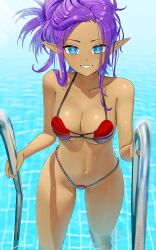 1girls big_breasts bikini bikini_bottom bikini_top blue_eyes bottomwear breasts cleavage female female_only huge_breasts pointy_ears purple_hair revenantart shantae shantae_(character) shell shell_bikini smile solo solo_female swimwear thighs topwear water wet wet_body