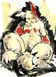 1girls anthro claws cute_fang furry mutsukemo pokémon_(species) pokemon pokemon_(species) pokemon_rse pubic_hair slit_pupils solo tail watercolor_(artwork) white_fur zangoose