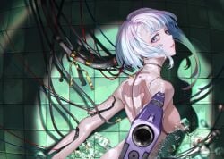 1girls bathroom breasts cd_projekt_red completely_nude convenient_censoring cybernetics cyberpunk:_edgerunners cyberpunk_2077 female female_only light-skinned_female looking_at_viewer looking_back lucyna_kushinada netflix nude nude_female sideboob studio_trigger tooku wet