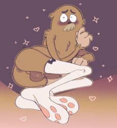 anus_peek bigfoot blush cat_stockings charlie_(wbb) male male_focus male_only nervous non-human penis shy socks submarine_screw thighhighs toe_beans toony we_bare_bears