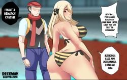 1girls aged_up ass ass_focus ass_shot back back_view bikini blonde_hair breasts bubble_butt cynthia_(pokemon) dat_ass deckman dialogue english_text female hips huge_ass imminent_sex large_breasts long_hair lucas_(pokemon) mrdeck nintendo pokemon pokemon_dppt thick_thighs thighs wide_hips