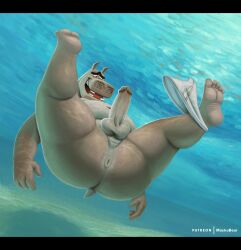 anthro anus ass balls big_ass hairy_anus hippopotamid hippopotamus madagascar_(series) madagascar_escape_2_africa male male_only maykubear moto_moto nude overweight penis puffy_anus solo underwater underwear_down