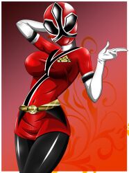 alluring breasts female female_focus first_porn_of_character gradient_background highres lauren_shiba pose power_rangers power_rangers_samurai power_rangers_super_samurai queen_vegeta_69 red_ranger red_theme saban_entertainment samurai_sentai_shinkenger shiba_kaoru shiba_lauren shinken_red solo standing super_sentai