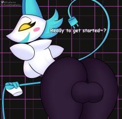 1futa anthro ass backsack balls big_balls big_butt blush breasts deltarune dialogue disembodied_hand euphorica futanari genitals gynomorph hi_res intersex looking_back open_mouth presenting presenting_hindquarters raised_tail solo tail tasque_manager_(deltarune) text undertale_(series) url