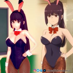 1girls big_breasts breasts bunny_ears bunny_girl bunnysuit cleavage clothed clothing curvy female female_focus female_only hi_res highres huge_breasts igneuzz long_hair please_don't_bully_me,_nagatoro president_(nagatoro) purple_hair red_eyes revealing_clothes sana_sunomiya simple_background solo wide_hips