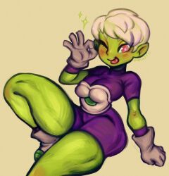 1girls 2022 2d 5_fingers alien alien_girl artist_name artist_signature big_breasts big_thighs breasts bugurrii bunurrii cheelai dragon_ball dragon_ball_super dragon_ball_super_broly female female_alien female_focus female_only gloves green-skinned_female green_body green_skin hand_gesture huge_thighs looking_at_viewer ok_hand ok_hand_sign ok_sign one_eye_closed one_eye_open pink_eyes pink_pupils pointed_ears pointy_ears purple_clothes purple_clothing red_cheeks short_hair sitting sitting_on_floor smile smiley_face smiling smiling_at_viewer solo solo_female solo_focus thick thick_legs thick_thighs thighs tongue_out white_gloves white_hair