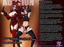 1boy 1girls 2d auction bunny_ears bunny_girl bunnysuit buttplug buttplug_tail collar english_text female femdom femdom_caption huge_breasts male malesub neocorona slave_auction tagme