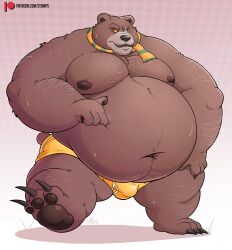 2023 absurd_res anthro bear belly big_belly brown_body bulge clothing hi_res male male_only mammal moobs navel nipples obese obese_male overweight overweight_male papa_bear papa_bear_(puss_in_boots) puss_in_boots_(dreamworks) puss_in_boots_the_last_wish scar scarf solo stompsthecroc underwear