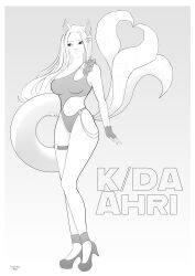 ahri big_ass big_breasts fox_ears fox_girl french_kiss_studio high_heels jewelry k/da_all_out_ahri k/da_all_out_series k/da_series league_of_legends line_art long_hair long_legs monokini swimsuit tail