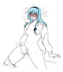 1girls blush countryhumans countryhumans_girl estonia_(countryhumans) female light_blue_hair masturbation medium_breasts simple simple_background sketch sleep_hours white_background