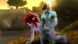 1boy 1girls blizzard_entertainment blue_skin blush ku'jin original_character red_hair rexxcraft sex troll_(warcraft) troll_female vaginal_penetration vaginal_sex warcraft world_of_warcraft