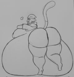 big_ass big_breasts big_butt breasts bubble_butt cat_ears cat_humanoid cat_tail chip_at_night fat feline female fortnite furry heart huge_ass hyper_belly inflated_belly inflation inflation_fetish large_thighs looking_at_viewer looking_back meow_skulls_(fortnite) stockings tail thick_thighs wide_hips