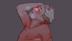 artist_request blonde_hair blush disney disney_channel dnirobin hands_in_hair hunter_(the_owl_house) male_nipple_licking male_only scars sweat the_owl_house