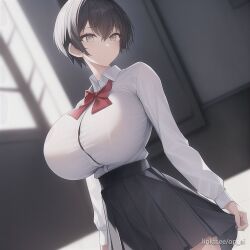 ai_generated huge_breasts op_ai school_uniform schoolgirl short_hair skirt tagme