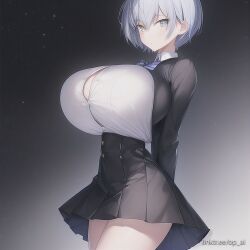 1girls ai_generated female female_only huge_breasts op_ai school_uniform schoolgirl short_hair skirt tagme white_hair