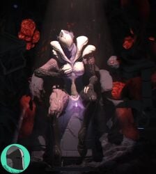 alternate_version_available glowing_genitalia glowing_pussy grabbing_own_breast hollowhelmet leaking_pussy saryn_(warframe) warframe