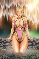 1girls blonde_hair blue_eyes breasts cleavage female iq_(rainbow_six) large_breasts looking_at_viewer mesh_clothing msmelodine nipple_piercing nipples_visible_through_clothing one-piece_swimsuit pubic_hair rainbow_six rainbow_six_siege see-through_clothing solo swimsuit