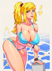 1girls 2023 absurd_res big_breasts bikini blonde_hair blue_eyes female female_only long_hair looking_at_viewer metroid mole mole_under_mouth nintendo ponytail red_lipstick samus_aran smiling smiling_at_viewer solo xdtopsu01