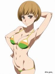 alternate_costume arm_up armpit_crease armpit_fetish armpit_peek armpit_pose armpit_sex_invitation armpits atlus bikini breasts female female_only persona persona_4 presenting_armpit presenting_armpits ra_pen_ rapen_(artist) satonaka_chie solo tagme white_background