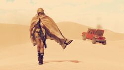 3d big_breasts boots braid breasts brown_eyes brown_hair busty car casual cloak cloak_only clothing desert eleven_(artist) exposed_torso eyewear female female_focus female_only fingerless_gloves firearm footwear full_body gun handwear hood hooded_cloak hourglass_figure human jeep lara_croft lara_croft_(classic) large_breasts long_hair nude nude_female nudity outdoors outerwear outside pale_skin rifle sideboob tagme tattoo tomb_raider underboob vehicle weapon wide_hips wristwatch wristwear