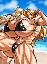 armpit_hair ass beach beauty_mark big_ass big_butt bikini bleach breasts catfight clothesline clouds crossover female female_only gigantic_breasts hairy_armpits lariat matsumoto_rangiku mole mole_under_mouth multiple_girls muscle muscle_worship muscles muscular naruto naruto_(series) naruto_shippuden negoto_(nego6) ryona sky thick_thighs thighs toned toned_body tsunade underarm_hair wide_hips wrestling