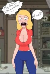 2d adult_swim beth_smith blonde_hair breasts cleavage clothing diklonius female female_only huge_breasts human milf morty_smith mother_and_son rick_and_morty round_breasts