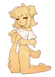 alluring crayon1006 crayon_(artist) female fur furry furry_breasts furry_ears furry_only furry_tail on_knees ruler slime_furry slime_girl solo tagme white_background yellow_body