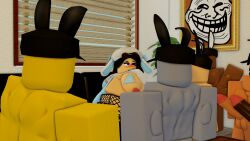 1girls 3d 6boys allison_(robloxdegen) bunny_ears original_character roblox roblox_avatar robloxdegen robloxian tagme trollface