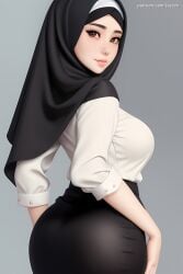 ai_generated ass ass_focus big_ass big_breasts big_butt breasts busty cute female hijab looking_at_viewer looking_back looking_over_shoulder muslim secretary teacher