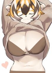 1girls absurd_res anthro arknights aspirindabaitu big_breasts bra breasts closed_eyes female furry hi_res mx99926 simple_background smile solo solo_female tagme tiger tiger_girl underwear waai_fu_(arknights) white_background