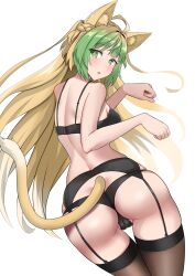 1girls ass atalanta_(fate) back back_view black_bra black_lingerie black_panties blonde_hair cat_ears cat_tail fate/apocrypha fate/grand_order fate_(series) female female_only garter_belt green_eyes green_hair lingerie long_hair looking_at_viewer looking_back panties solo_female tagme thick_thighs thighhighs two_tone_hair yuzu_kiro