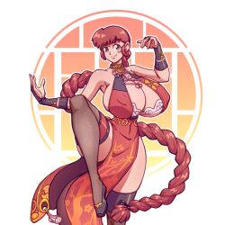 1girls 2022 amazon armpits braid breasts bremerton_(kung_fu_cruiser)_(azur_lane) chinese_clothes cleavage color cosplay dress female female_only flats huge_breasts long_hair looking_at_viewer n647 nipple_bulge pose posing raised_leg ranma-chan ranma_1/2 ranma_saotome red_hair smile solo thick_thighs thin_waist wide_hips