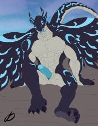 abs acnologia anthro biceps black_body black_scales blue_body blue_penis blue_scales blue_tongue claws dragon erection fairy_tail feet fingers genitals gflouf horn humanoid_genitalia humanoid_penis male male_focus male_only membrane_(anatomy) membranous_wings muscular muscular_anthro muscular_male nude open_mouth pecs penis scales scalie simple_background sitting slit smile solo solo_male teeth toe_claws tongue vein veiny_penis western_dragon white_eyes wings