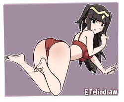 1girls ass big_ass black_eyes black_hair bra breasts female female_only fire_emblem fire_emblem_awakening long_hair looking_at_viewer looking_back medium_breasts nintendo panties red_panties teliodraw tharja_(fire_emblem) underwear