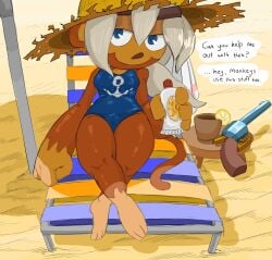 admiral_brickell anthro beach bloons_tower_defense female goatboydraws monkey monkey_girl primate sunscreen swimsuit tagme