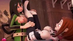 &lt;1_second_video 1futa 1girls 3d animated duo female futa_on_female futanari hero_outfit_(mha) loop looping_animation my_hero_academia no_sound nyahs_smut ochako_uraraka short_playtime source_request tsuyu_asui video