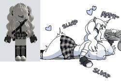 1boy 1girls 2d 2d_(artwork) 2d_artwork big_ass big_breasts big_butt big_nipples big_penis eatlemons oral ponytails roblox roblox_avatar robloxian self_upload tagme white_hair white_skin