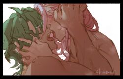 2boys blush cherry_blossom_(sk8_the_infinity) gay green_hair heavy_breathing joe_(sk8_the_infinity) kaoru_sakurayashiki kissing kojiro_nanjo pink_hair sk8_the_infinity yaoi