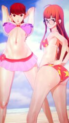 3d 3d_(artwork) beach bikini bright kasumi_yoshizawa persona persona_5 sakura_futaba sunny