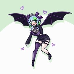 1girls animated breasts clothed clothing female flying froot fully_clothed green_eyes horns limebreaker multicolored_hair skirt solo virtual_youtuber vshojo wings