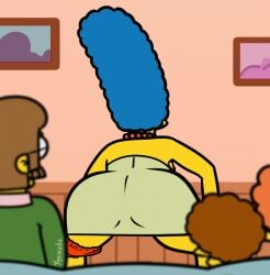 1girls 2023 animated ass ass_clapping ass_in_dress big_ass blue_hair bouncing_ass bubble_butt clapping_cheeks clothing couch crouching cаrtoon dress female female_focus living_room male marge_simpson milf mother ned_flanders panties panties_around_leg squatting sеxy the_simpsons thick_thighs thighs twerking watching yenvudu