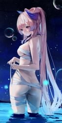 1girls ass bandage breast female female_only genshin_impact hiki_niito leviathan_(hikinito0902) long_hair night night_sky pink_hair sangonomiya_kokomi sarashi thighs