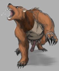 angry angry_expression animal_genitalia balls bear bodily_fluids brown_bear claws erection feral genitals grizzly_bear hair hi_res kuruk_(character) male mammal mane mane_hair open_mouth penis roaring saliva saliva_string sephrendemon sheath solo teeth teeth_showing ursine