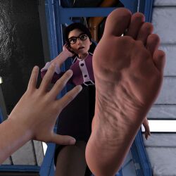 3d barefoot black_hair feet female foot_fetish foot_focus giantess glasses mature_female miss_pauling source_request tagme team_fortress_2 valve