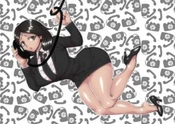 bare_legs big_breasts black_hair brown_eyes business_suit business_woman canon_genderswap circlet deusa female female_only full_body fully_clothed gaolang_wongsawat genderswap_(mtf) high_heels kengan_(series) kengan_ashura knees_together_feet_apart pencil_skirt phone rule_63 solo suit tan_skin telephone thick_thighs