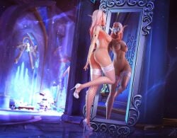 1girls 3d big_ass big_breasts blizzard_entertainment blonde_hair blue_eyes fishnets frannie_(thismelancholic) high_elf high_heels light-skinned_female light_skin looking_at_viewer mage_(warcraft) mirror mirror_reflection original_character pussy red_lipstick solo stockings thismelancholic warcraft world_of_warcraft