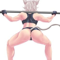 1girls animal_ears ass athletic_female breasts cat_girl chimera_ant female female_only fit fit_female humanoid hunter_x_hunter muscular_female naiacc7 neferpitou pale-skinned_female pale_skin short_hair shounen_jump solo squatting toned_female villainess white_hair